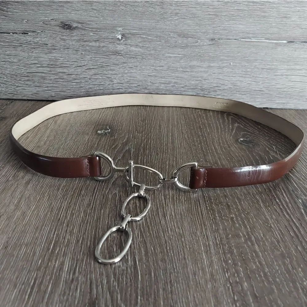 INC International Concepts Brown Belt with Silver Chain Detail XL